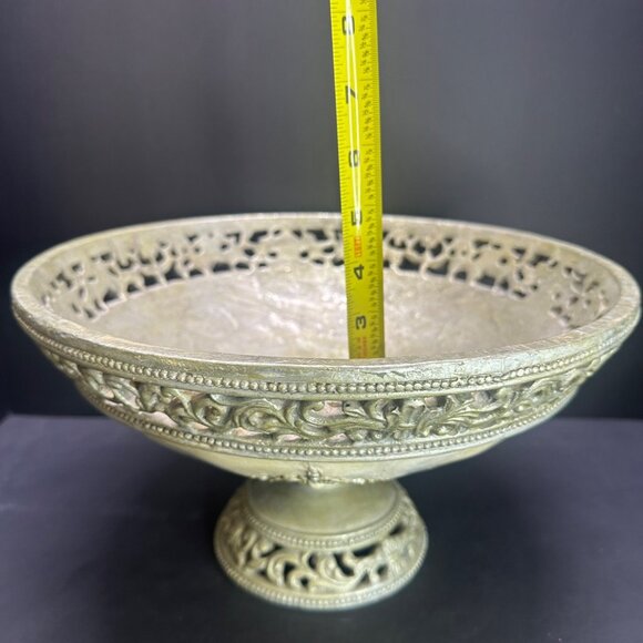 Vtg Pearlecent Accent Compote Bowl Centerpiece Pedestal Home Decor 7" T 12" DIA - Picture 14 of 16
